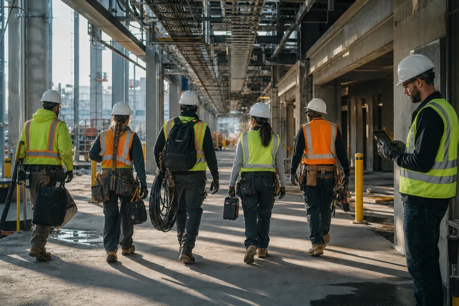 A field supervisor walking an active installation with the crew